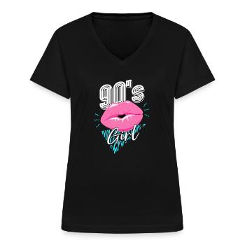 90er Jahre 90s Girl - Frauen-T-Shirt mit V-Ausschnitt - Schwarz - Vorne - Lela (165cm)