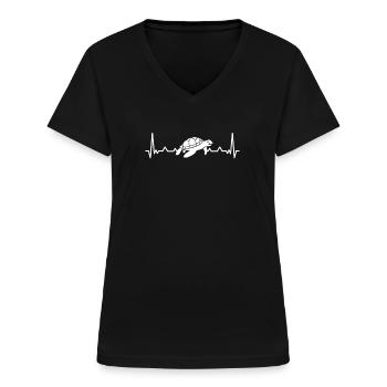 Schildkröte Herzschlag EKG Linie für Schildkröten - Frauen-T-Shirt mit V-Ausschnitt - Schwarz - Vorne - Lela (165cm)