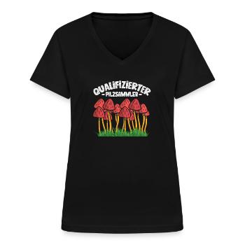 Pilzsammler Pilz Sucher - Frauen-T-Shirt mit V-Ausschnitt - Schwarz - Vorne - Lela (165cm)