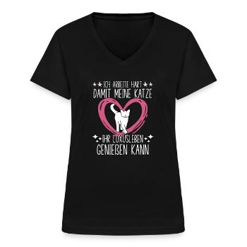 Katzen Fan Katzenfreund Katzenspruch Katzen - Frauen-T-Shirt mit V-Ausschnitt - Schwarz - Vorne - Lela (165cm)