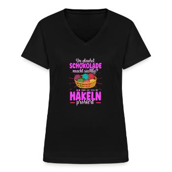 Häkeln - Frauen-T-Shirt mit V-Ausschnitt - Schwarz - Vorne - Lela (165cm)