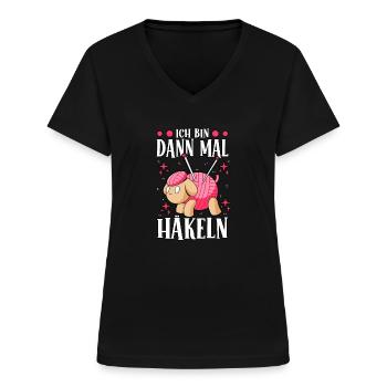 Häkeln - Frauen-T-Shirt mit V-Ausschnitt - Schwarz - Vorne - Lela (165cm)
