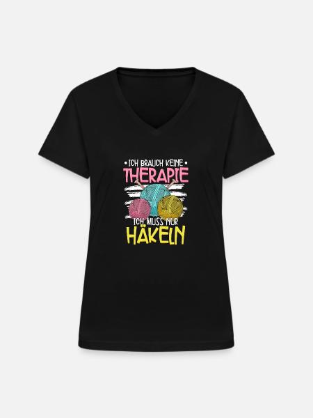 Häkeln - Frauen-T-Shirt mit V-Ausschnitt - Schwarz