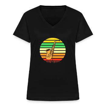 Des designs vintage rétro impressionnants pour les amateurs de jazz - T-shirt col V Femme - noir - Devant - Lela (165cm)