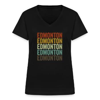 Edmonton Canada Rétro Vintage - T-shirt col V Femme - noir - Devant - Lela (165cm)