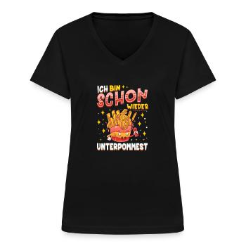 Ich Bin Schon Wieder Total Unterpommest Fritten Po - Frauen-T-Shirt mit V-Ausschnitt - Schwarz - Vorne - Lela (165cm)