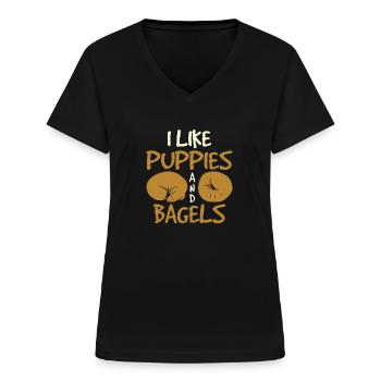 Bagel Spruch Geschenk - Frauen-T-Shirt mit V-Ausschnitt - Schwarz - Vorne - Lela (165cm)