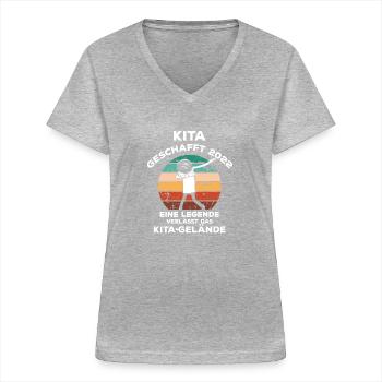 Kita Geschafft 2022 Kindergartenkind Abschluss - Frauen-T-Shirt mit V-Ausschnitt - Grau meliert - Vorne - Lela (165cm)