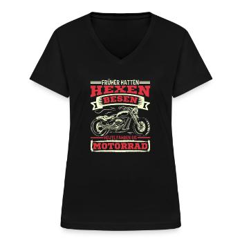 Früher Hatten Hexen Besen Heute Fahren Sie - Frauen-T-Shirt mit V-Ausschnitt - Schwarz - Vorne - Lela (165cm)