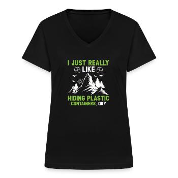 Geocaching Geocacher Geschenk - Frauen-T-Shirt mit V-Ausschnitt - Schwarz - Vorne - Lela (165cm)