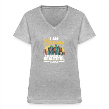 Tour Sightseeing US Amerikanischer Reiseleiter - Frauen-T-Shirt mit V-Ausschnitt - Grau meliert - Vorne - Lela (165cm)