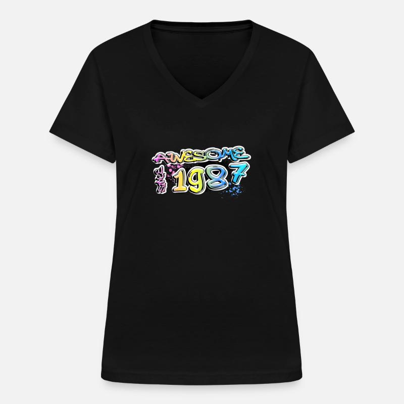 Awesome since 1987 Graffiti Motif - Women's V-neck T-shirt - black
