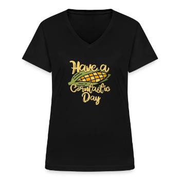 Passez une journée cornastique - T-shirt col V Femme - noir - Devant - Lela (165cm)