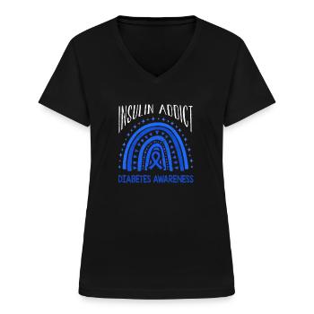 Insuline Rainbow Diabetes Awareness Blue Novembre - T-shirt col V Femme - noir - Devant - Lela (165cm)