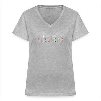 Cosmetologist Skin Therapist Licensed Esthetician - Frauen-T-Shirt mit V-Ausschnitt - Grau meliert - Vorne - Lela (165cm)
