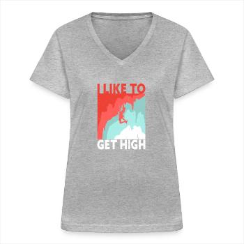 Je veux être un grimpeur de haut niveau - T-shirt col V Femme - gris chiné - Devant - Lela (165cm)