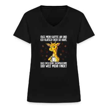 Fass mein Kaffee an und ich klatsch dich Kaffee - Frauen-T-Shirt mit V-Ausschnitt - Schwarz - Vorne - Lela (165cm)