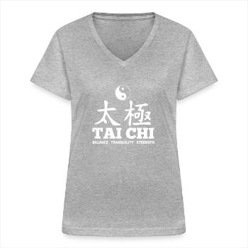 Tai Balance Tranquility Strength - Frauen-T-Shirt mit V-Ausschnitt - Grau meliert - Vorne - Lela (165cm)