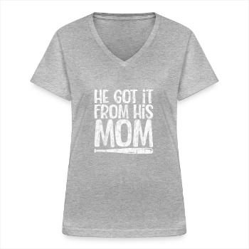Il l’a obtenu de sa mère 3 - T-shirt col V Femme - gris chiné - Devant - Lela (165cm)