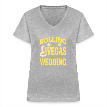Rouler à Vegas pour mon mariage drôle de rétro - T-shirt col V Femme - gris chiné - Devant - Lela (165cm)