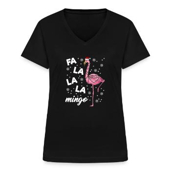 Falalalamingo Flamingo Weihnachtslichter Flamingo - Frauen-T-Shirt mit V-Ausschnitt - Schwarz - Vorne - Lela (165cm)