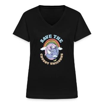 Sauvez les licornes potelées Mignons rhinocéros - T-shirt col V Femme - noir - Devant - Lela (165cm)