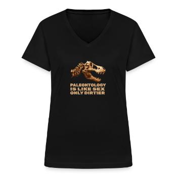Dinosaurier Erwachsener Dinosaurier - Frauen-T-Shirt mit V-Ausschnitt - Schwarz - Vorne - Lela (165cm)
