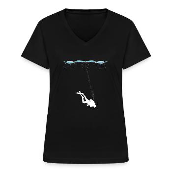 Scuba Taucher unter Wasser mit Luftblasen - Frauen-T-Shirt mit V-Ausschnitt - Schwarz - Vorne - Lela (165cm)