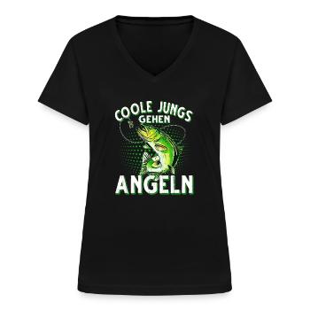 Coole Jungs Gehen Angeln Fischen Angler - Frauen-T-Shirt mit V-Ausschnitt - Schwarz - Vorne - Lela (165cm)