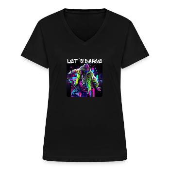 Un homme en graffiti danse dans Disco 1 - T-shirt col V Femme - noir - Devant - Lela (165cm)