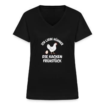 Ich liebe Hühner - Frauen-T-Shirt mit V-Ausschnitt - Schwarz - Vorne - Lela (165cm)