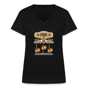 Carousel Birthday Party Lion Dieser Junge Wurde 5 - Frauen-T-Shirt mit V-Ausschnitt - Schwarz - Vorne - Lela (165cm)