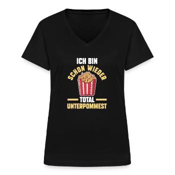 Ich Bin Schon Wieder Total Unterpommest - Frauen-T-Shirt mit V-Ausschnitt - Schwarz - Vorne - Lela (165cm)