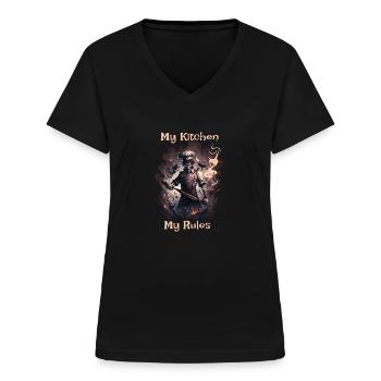 Meine Küche Meine Regeln Home Gothic Cook - Frauen-T-Shirt mit V-Ausschnitt - Schwarz - Vorne - Lela (165cm)