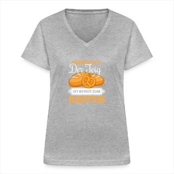 Cooles Brot backen Bäcker Spruch Motiv - Frauen-T-Shirt mit V-Ausschnitt - Grau meliert - Vorne - Lela (165cm)