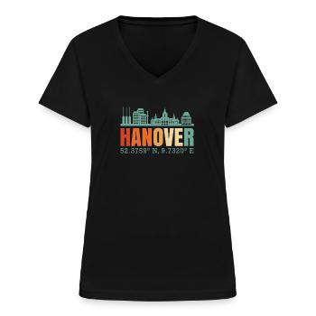 Hannover - Frauen-T-Shirt mit V-Ausschnitt - Schwarz - Vorne - Lela (165cm)