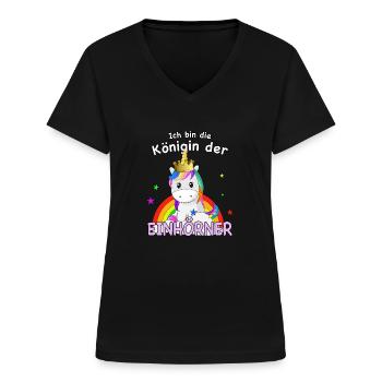Einhorn für Mädchen Königin der Einhörner - Frauen-T-Shirt mit V-Ausschnitt - Schwarz - Vorne - Lela (165cm)