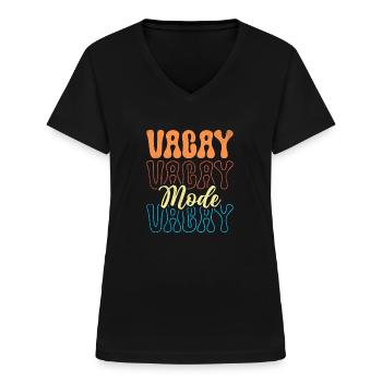 Vacay Mode Cat With Glasses Palms Retro Beach Gift - Frauen-T-Shirt mit V-Ausschnitt - Schwarz - Vorne - Lela (165cm)