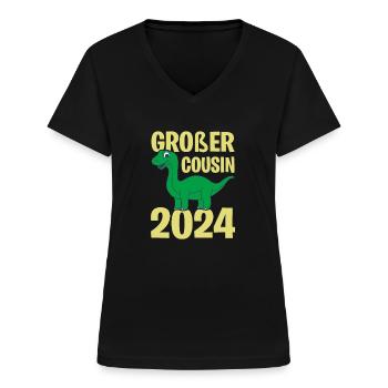 Kinder Alarm Ich werde Großer Cousin 2024 Dino - Frauen-T-Shirt mit V-Ausschnitt - Schwarz - Vorne - Lela (165cm)