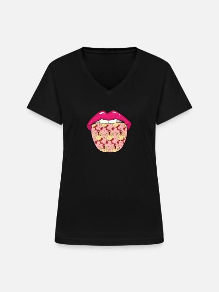 Hahn Gockel Zunge - Frauen-T-Shirt mit V-Ausschnitt - Schwarz