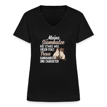 Siamkatze - Frauen-T-Shirt mit V-Ausschnitt - Schwarz - Vorne - Lela (165cm)
