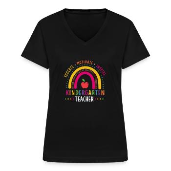 Former une enseignante de maternelle Motivant Inspirant - T-shirt col V Femme - noir - Devant - Lela (165cm)