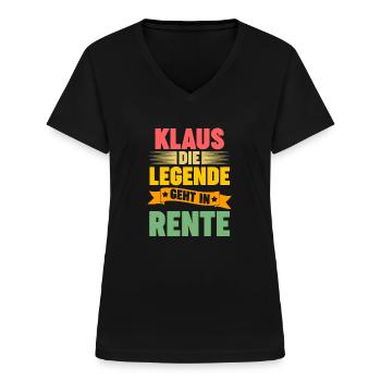 Klaus die Legende geht in Rente - Frauen-T-Shirt mit V-Ausschnitt - Schwarz - Vorne - Lela (165cm)