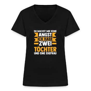 Papa 2 Töchter Vater Geschenk - Frauen-T-Shirt mit V-Ausschnitt - Schwarz - Vorne - Lela (165cm)