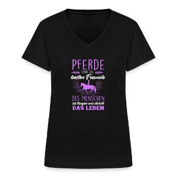 Süßes Pferde Pferdespruch Motiv - Frauen-T-Shirt mit V-Ausschnitt - Schwarz - Vorne - Lela (165cm)