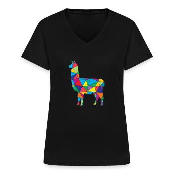Lama poly bas Lama Géométrie Polygone Lama - T-shirt col V Femme - noir - Devant - Lela (165cm)