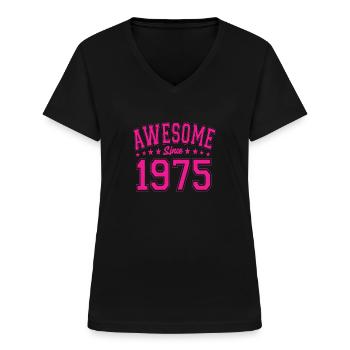 Awesome Since 1975 Geburtstag 1975 Vintage 1975 - Frauen-T-Shirt mit V-Ausschnitt - Schwarz - Vorne - Lela (165cm)