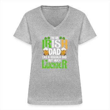 Lustiger St. Patricks Day Irischen Vater Spruch - Frauen-T-Shirt mit V-Ausschnitt - Grau meliert - Vorne - Lela (165cm)
