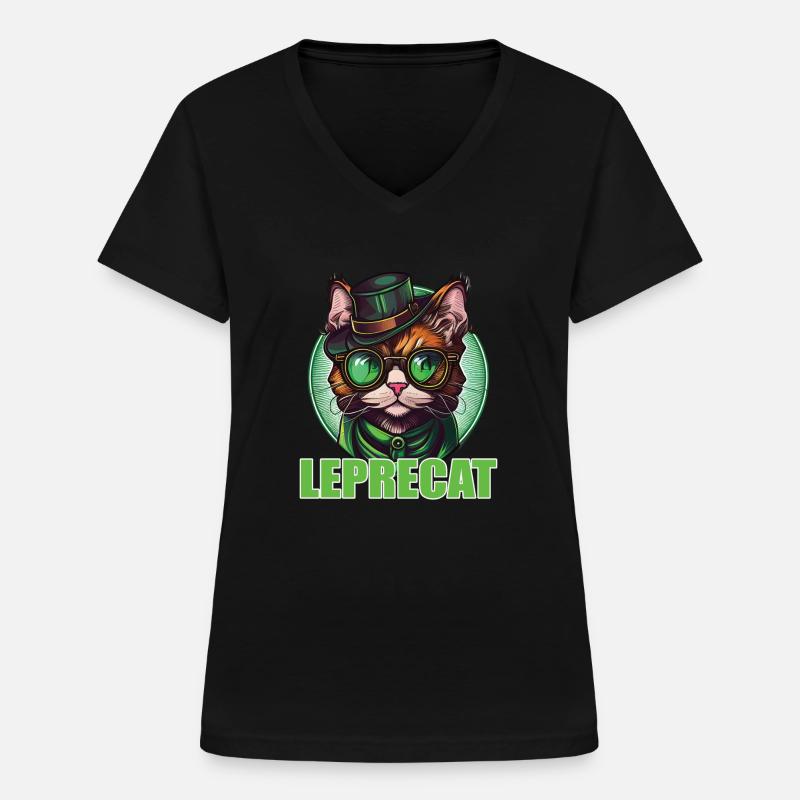 Skt. Patricks dag kat - T-shirt med V-hals til damer - sort