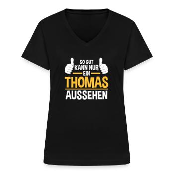 Thomas - Frauen-T-Shirt mit V-Ausschnitt - Schwarz - Vorne - Lela (165cm)